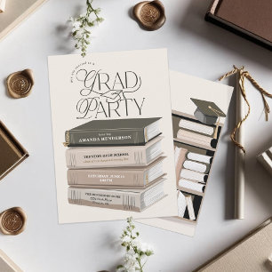 Neutral and Soft Book Stack Grad Party Invitation
