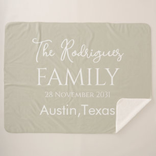 Neutral and White Simple Customizable Family Name  Sherpa Blanket