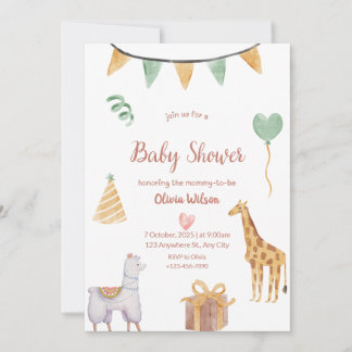 neutral animal baby invite baby shower