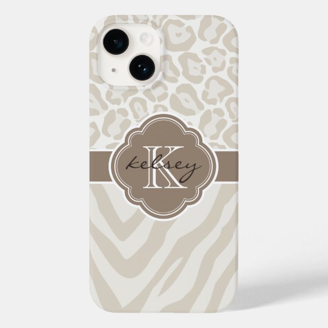 Neutral Animal Print Monogram Case-Mate iPhone Case (Back)