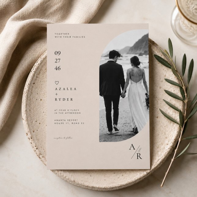 Neutral Arch Photo Wedding Invitation Template. (Creator Uploaded)