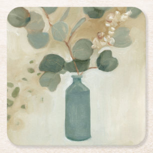 Neutral Arrangement - Greenery in Vase Square Paper Coaster