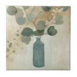 Neutral Arrangement - Greenery in Vase Tile<br><div class="desc">Neutral Arrangement III by Emma Scarvey. Features stemmed greenery in a greenish teal vase.</div>