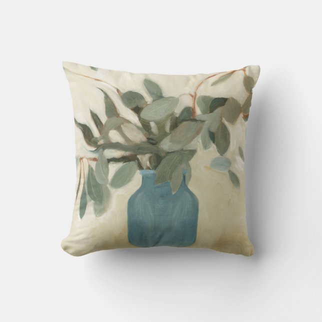 Neutral Arrangement - Stemmed Leaves Throw Pillow (Front)