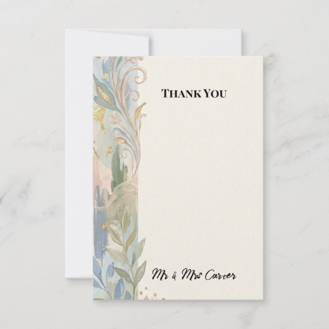 Neutral Art Deco Floral Wedding Thank You Card (Front)