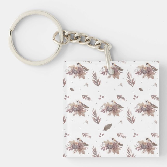 Neutral Autumn Bird Seamless Pattern  Keychain (Front)