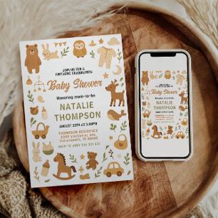 Neutral Baby Boy Shower   Cute Safari Animal Invitation