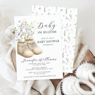 Neutral Baby in Bloom Floral Booties Shower Invitation