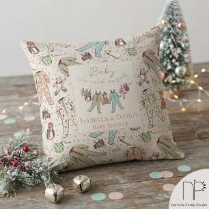 Neutral Baby Its Cold Outside Winter Baby Shower Throw Pillow
