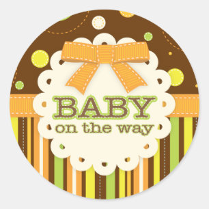 Neutral Baby Orange & Green in Stitches Baby Bow Classic Round Sticker
