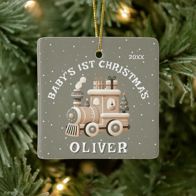 Neutral Baby’s 1st Christmas Train Keepsake Ceramic Ornament (Tree)