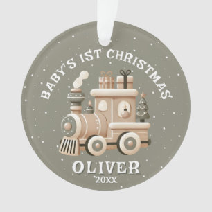 Neutral Baby’s 1st Christmas Train Keepsake Photo Ornament