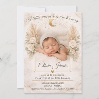 Neutral Baby Shower Boho Floral Moon Baby Sprinkle Invitation