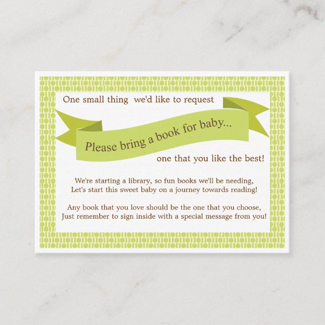Neutral Baby Shower Book Insert Request Card Green (Front)