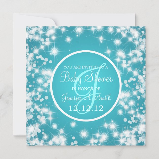 Neutral Baby Shower Elegant Winter Sparkle Blue Invitation (Front)