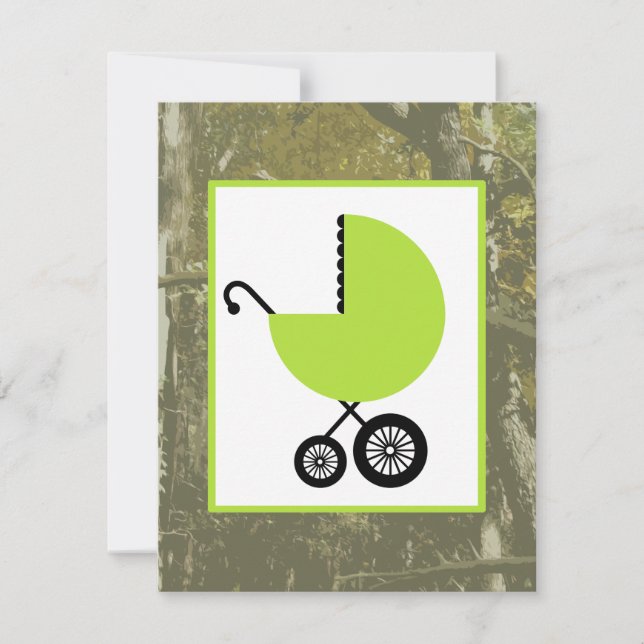 Neutral Baby Shower - Green Carriage & Camouflage Invitation (Front)