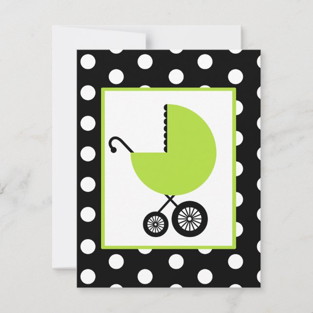 Neutral Baby Shower - Green Carriage & Polka Dots Invitation (Front)