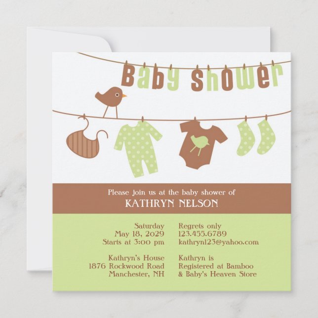 Neutral Baby Shower Green Flat Invitation (Front)