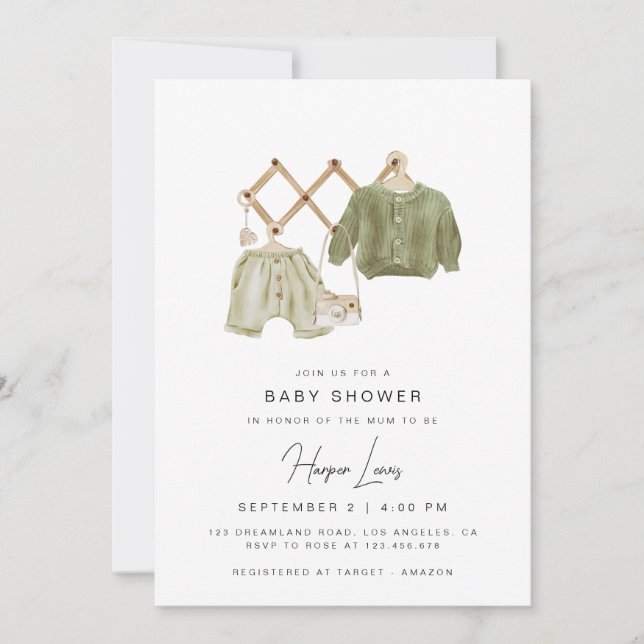 Neutral Baby Shower Green Invitation (Front)