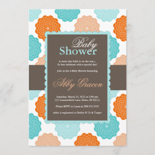 Neutral Baby Shower Invitation, Orange, Aqua, 976 Invitation
