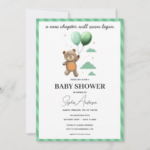 Neutral Baby Shower Invitation Teddy Bear Green Ba