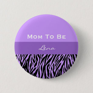 Neutral Baby Shower Modern Purple Zebra Print 2 Inch Round Button