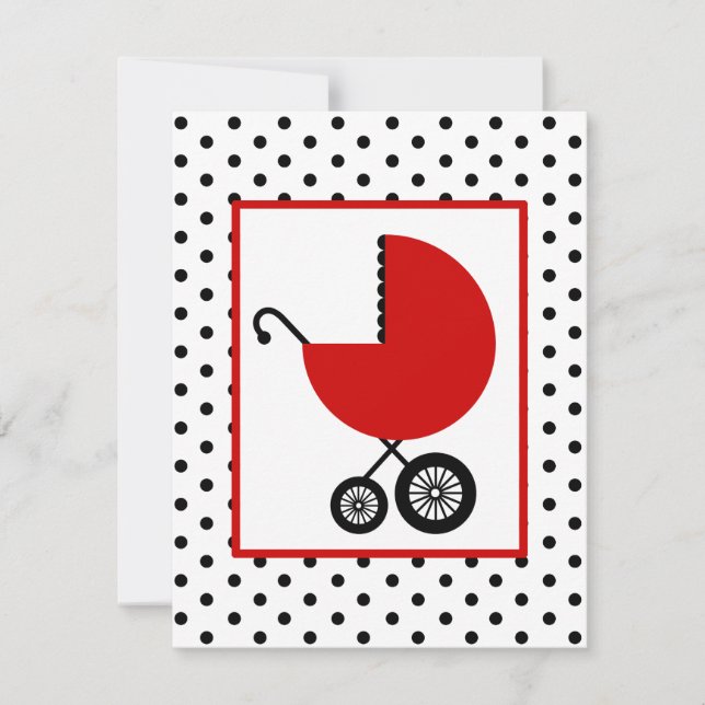 Neutral Baby Shower - Red Carriage & Polka Dots Invitation (Front)
