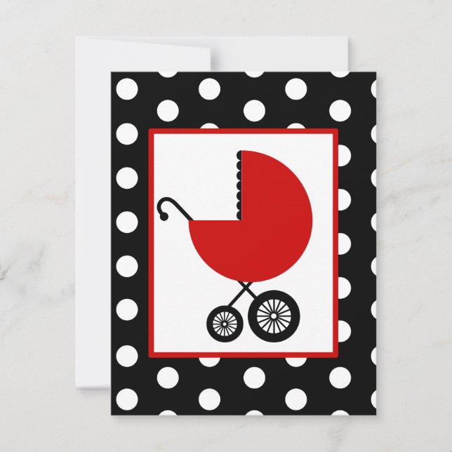 Neutral Baby Shower - Red Carriage & Polka Dots Invitation (Front)
