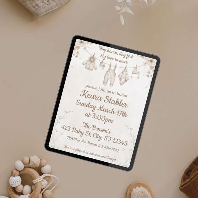 Neutral Baby Shower Tiny Hands, Tiny Feet Invitation (Creator Uploaded)