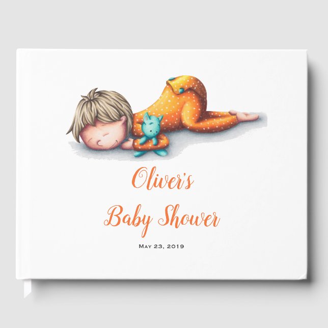Neutral Baby Shower with Baby Sleeping Guest Book (Front)