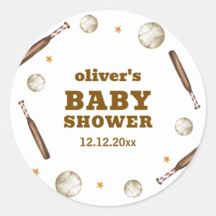 Neutral Batter Up Baseball Sport Boy Baby Shower Classic Round Sticker