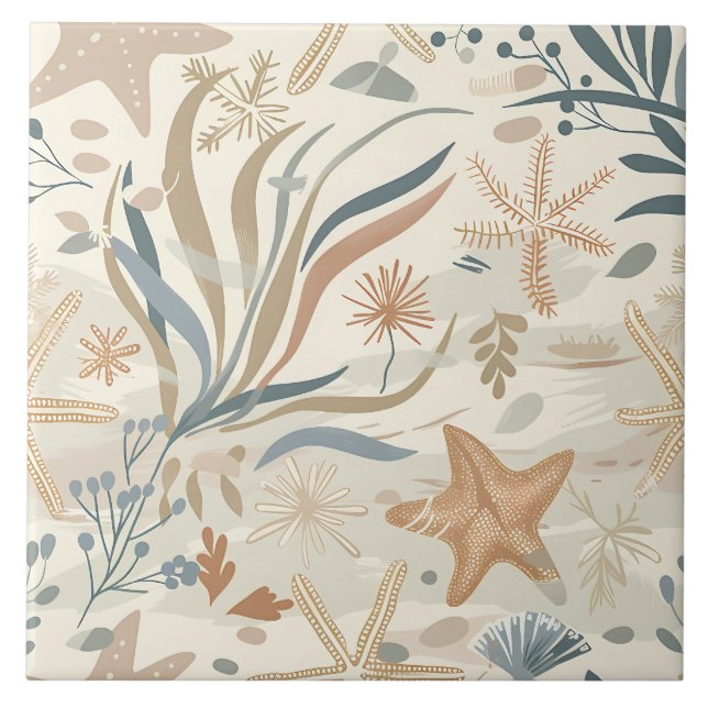 Neutral Beach Shells Nautical Tile (Front)