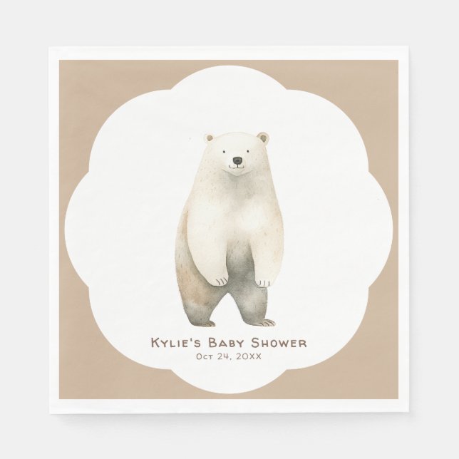 Neutral Bearly Wait Teddy Bear Baby Shower Napkin (Front)