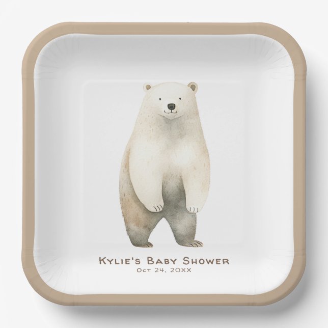 Neutral Bearly Wait Teddy Bear Baby Shower Paper Plate (Front)