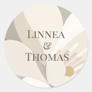 Neutral Beige Abstract Modern Editorial Wedding Classic Round Sticker