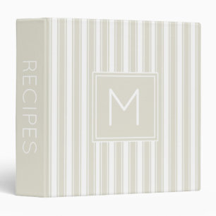 Neutral Beige and White Ticking Stripe Monogram Binder