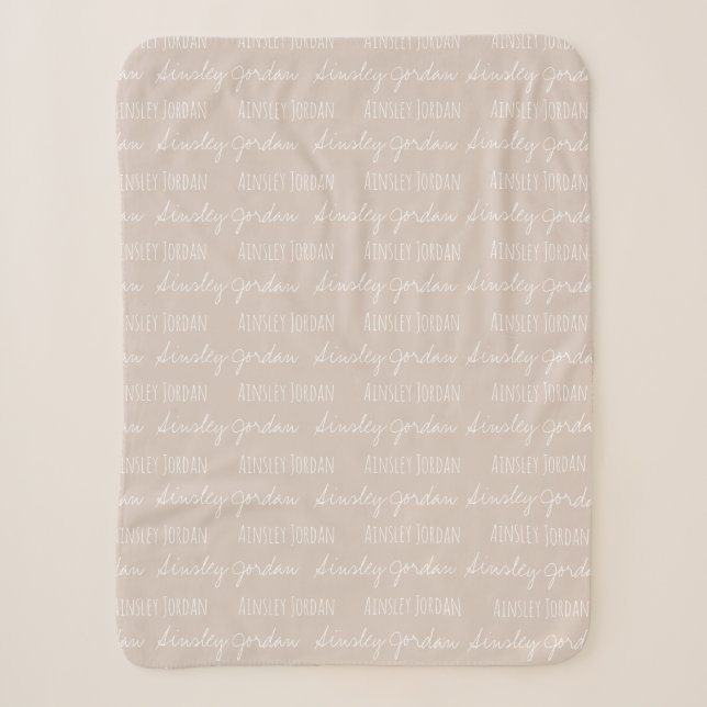 Neutral Beige Baby Blanket name repeated (Front)