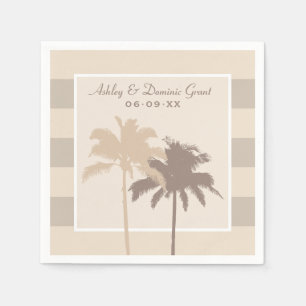 Neutral Beige Beach Palm Trees Wedding Monogram Napkin