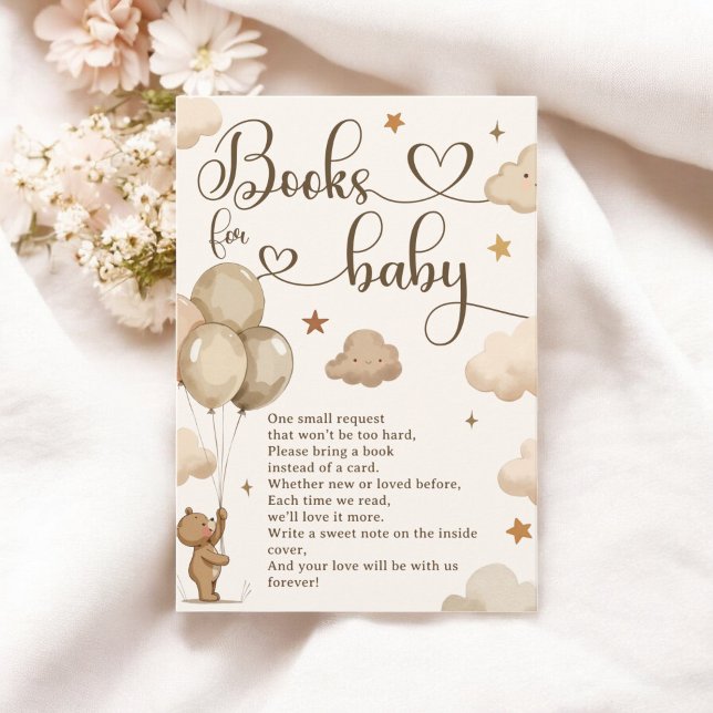 Neutral Beige Bear Books for Baby Shower Request Enclosure Card (Neutral Beige Bear Books for Baby Shower Request Enclosure Card)