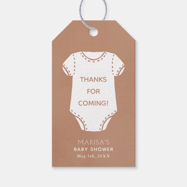 Neutral Beige Bodysuit Baby Shower Favour Gift Tag (Front)