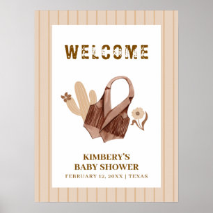Neutral Beige Boho Cowgirl Baby Shower Welcome Poster