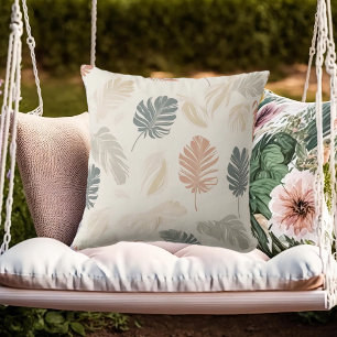 Neutral Beige Boho Leaves Throw Pillow
