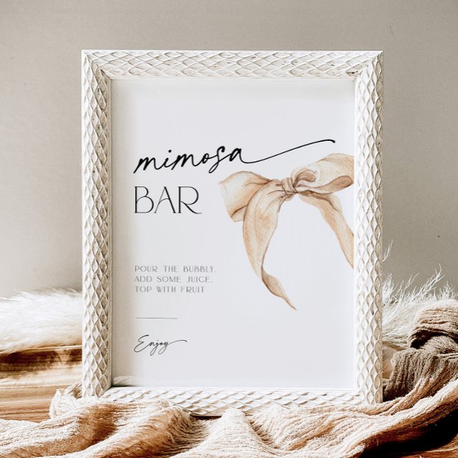 Neutral beige bow Bridal Shower Mimosa Bar Pedestal Sign (Creator Uploaded)