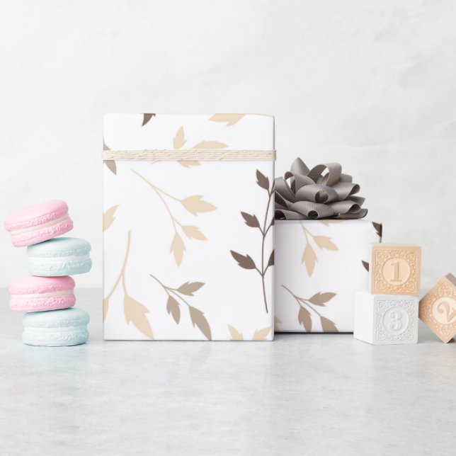 Neutral Beige Brown Botanical Leaf Pattern Wrapping Paper (Baby Shower)