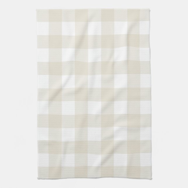 Neutral Beige Buffalo Check Plaid Rustic Farmhouse Kitchen Towel (Vertical)