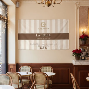 Neutral Beige Cocoa Stripes French Bakery Event Banner