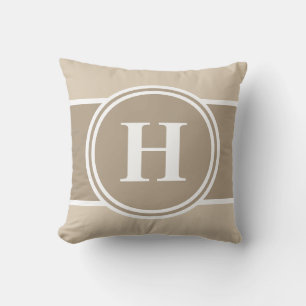 Neutral Beige Customizable Monogram Throw Pillow