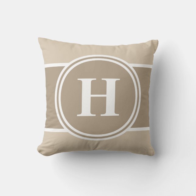 Neutral Beige Customizable Monogram Throw Pillow (Front)