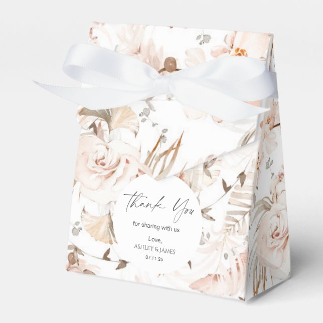Neutral beige elegant floral garden wedding favour favor box (Front Side)