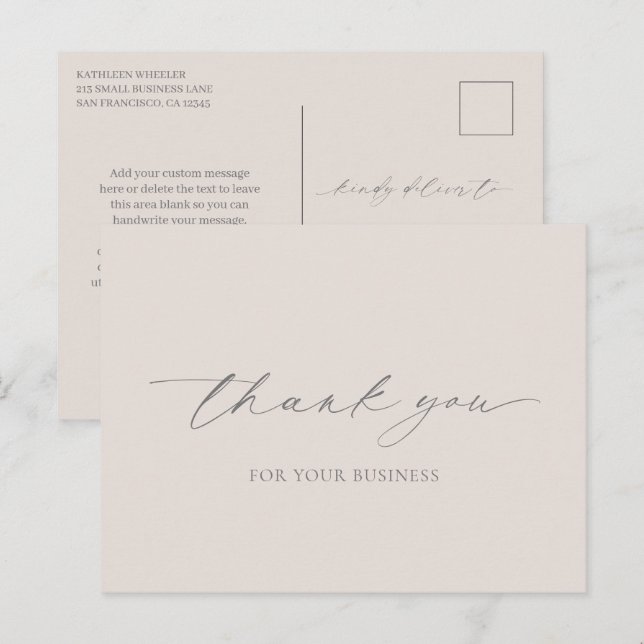 Neutral Beige Elegant Modern Business Thank You Postcard (Front/Back)